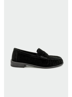 Laminta Dipsy Dikiş Detaylı Hakiki Deri Kadın Siyah Süet Loafer