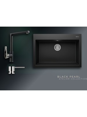 Real Stone Black Pearl 77x53 cm Tek Gözlü Granit Evye ve Tek Gövdeli Batarya Seti