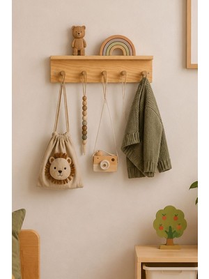 Grootland Ahşap Askılık Raf ve Kitaplık Raf Eğitici Montessori Duvar Rafı 40 Cm