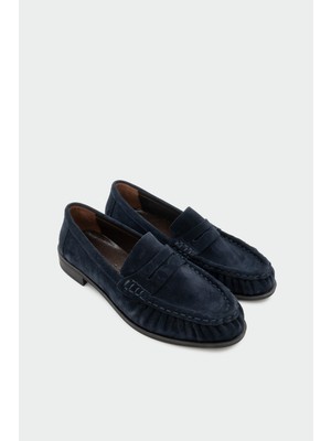 Laminta Dipsy Dikiş Detaylı Hakiki Deri Kadın Lacivert Süet Loafer