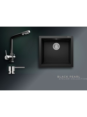 Real Stone Black Pearl 52x47 cm Tek Gözlü Granit Evye ve Arıtma Çıkışlı Batarya Seti