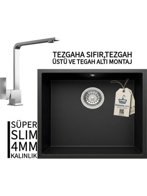 Real Stone Realstone Steep 50 Siyah Granit Evye & Göksu Krom Batarya Seti