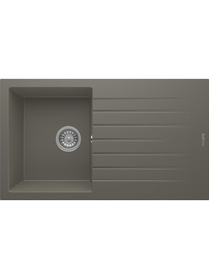 Real Stone Realstone Troya 86 P004 Granit Evye 860X500 mm Tek Göz Damlalıklı Mutfak Evyesi - Realstone P004 Troya 86 Gri