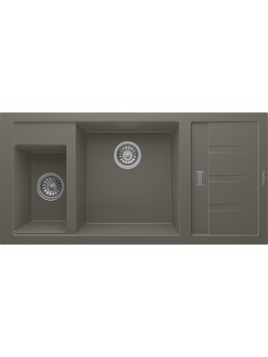 Real Stone Realstone Aspendos P022 Damlalıklı Granit Evye 1000X500 mm Çift Göz Mutfak Evyesi - Realstone P022 Aspendos Gri