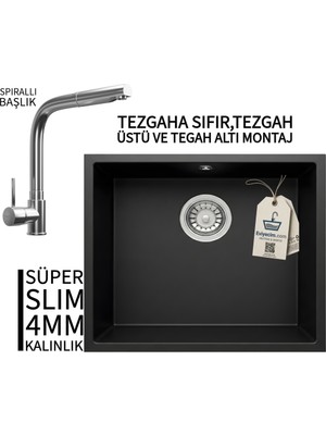 Real Stone Realstone Steep 50 Siyah Granit Evye & Sümela Krom Batarya Seti