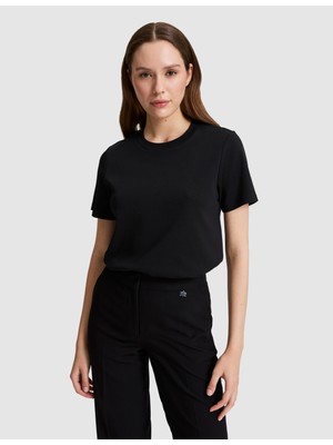 Pierre Cardin Kadın Siyah Regular Fit Bisiklet Yaka Basic Tişört 50323570-VR046