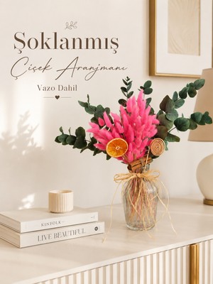 Nc Design Concept Şoklanmış Çiçek Aranjmanı Cam Vazolu – Pembe Kuru Çiçek | Ev Dekorasyonu, Organizasyon Dekoru, Nişan & Söz Masası Süsü, Düğün, Baby Shower, Doğum Günü, Ofis Hediyesi