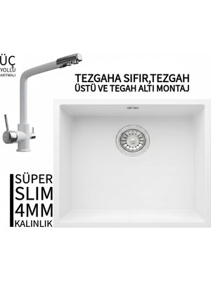 Real Stone Realstone Steep 50 Beyaz Granit Evye & Abant Beyaz Uyumlu Batarya Seti