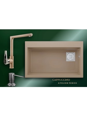Real Stone Cappuccino Atelier 75,5x47 cm Tek Gözlü Granit Evye ve Tek Gövdeli Batarya Seti