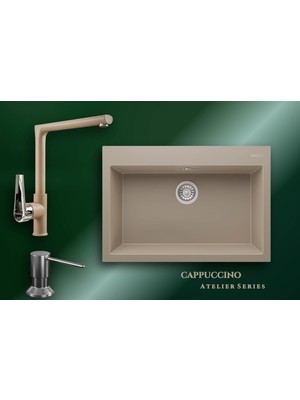 Real Stone Cappuccino Atelier 77x53 cm Tek Gözlü Granit Evye ve Tek Gövdeli Batarya Seti