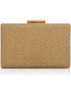 Seniorah Altın Sarısı Parlak Taş Kaplama Söz Nişan Düğün Kadın Abiye Çanta Clutch
