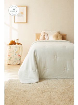 Ocean Home Textile %100 Pamuk Penye Mavi Yıldız Nakışlı Çocuk Tek Kişilik Çok Amaçlı Örtü 155 x 215 cm