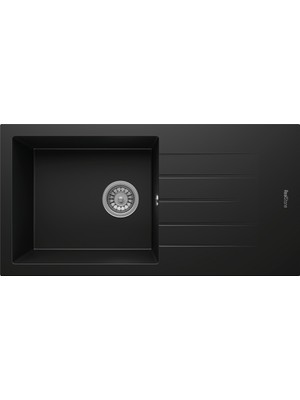 Real Stone Realstone Assos 86 Xl P011 Granit Evye 860X435 mm Tek Göz Damlalıklı Mutfak Evyesi - Realstone P011 Assos 86 Xl Siyah