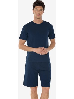 Malabadi Erkek Lacivert Bisiklet Yaka Micro Modal Extra Yumuşak Şortlu Pijama Takımı 6031
