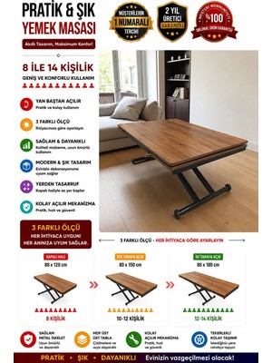 Yan Baştan Açılır Akıllı Yemek Masası Mdf Tabla Alt Mekanizma Metal Siyah Renk