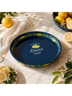 Sarkap Home 26 cm Lemon Design Lacivert Meyve Tabağı