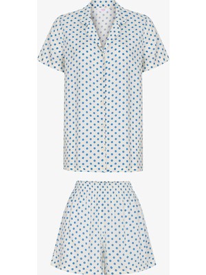 Penti Ekru Blue Puantiye Desenli Kısa Kollu Gömlek Şort Pijama Takımı