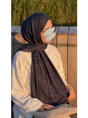 Qalortex Scarf Premium Pamuklu Jakar Şal-Antrasit