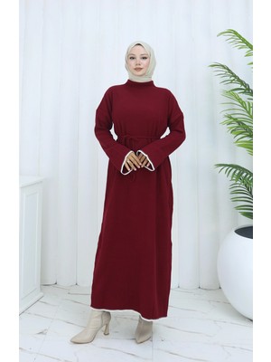Tatula Hafif ve Rahat Belden Kuşaklı Triko Elbise