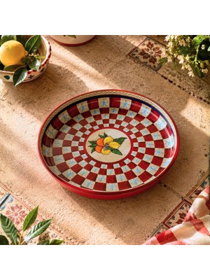 Sarkap Home 26 cm Lemon Design Kırmızı Meyve Tabağı