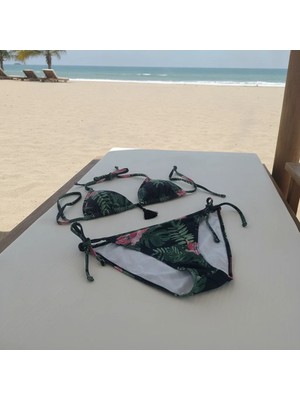 Bonbon Kadın Plaj Giyim Yeşil Desenli Bikini Takım BB2637
