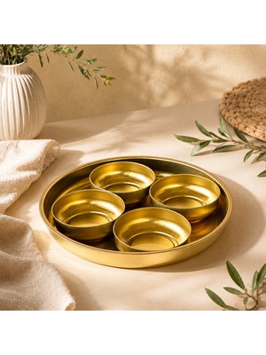 Sarkap Home 26 cm Gold Meyve Tabağı ve 4'lü Çerezlik Seti