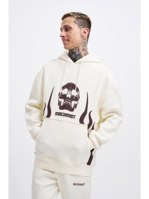 Machinist Erkek Oversize Fire Baskılı Sweatshirt Ekru