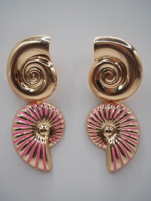 Stelle Jewelry Kadın Paslanmaz Çelik Deniz Kabuğu Küpe Mineli Sallantılı Vintage Model Antialerjik Çelik Küpe