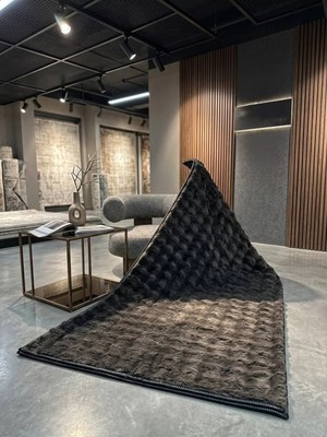 Dinarsu Antiq Halı Bubble Antrasit Modern Kaymaz Taban Salon Hol, Koridor Mutfak Yıkanabilir Jel Kesme Yolluk