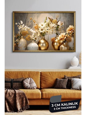 Empressco Gold Vazoda Çiçekler Kanvas Tablo, Şık ve Modern Dekorasyon Için Ideal