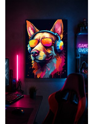 Lucena Kulaklıklı Köpek Metal Duvar Tablosu Renkli Gamer Oyun Odası Dekoru 15X20 cm A5 Boyutunda