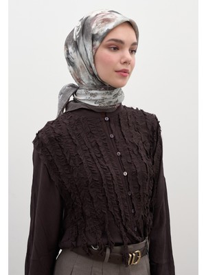 Fresh Scarfs Vintage Rose Desen Pamuklu Viskon Eşarp Füme