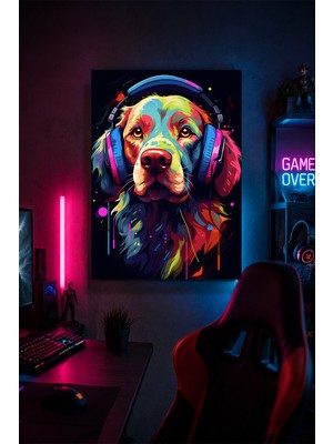 Lucena Gaming Kulaklıklı Köpek Metal Duvar Tablosu Gamer Oda Dekoru Renkli Tasarım 15X20 cm A5 Boyutunda