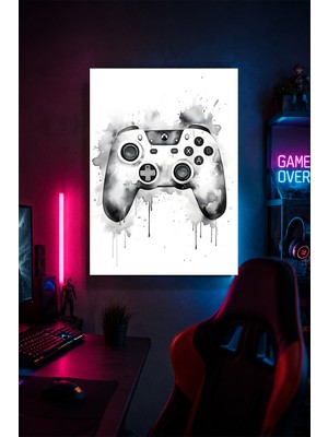 Lucena Minimal Oyun Kumandası Metal Duvar Tablosu Gamer Oda Dekoru Siyah Beyaz 15X20 cm A5 Boyutunda