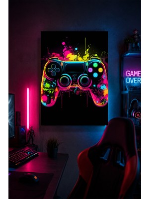 Lucena Neon Oyun Kumandası Metal Duvar Tablosu Gamer Oda Dekoru Modern Tasarım 15X20 cm A5 Boyutunda