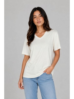 Zemci Kadın V Yaka Bluz Viskon Tshirt