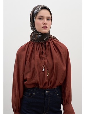 Fresh Scarfs Midnight Rose Desen Pamuklu Viskon Eşarp Çikolata Kahve