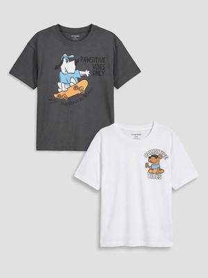 Lcw Kids Beyaz Bisiklet Yaka Baskılı Erkek Çocuk Tişört 2'li