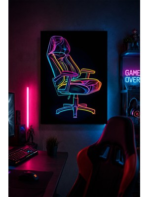 Lucena Gaming Koltuğu Metal Duvar Tablosu Neon Oyun Odası Dekoru 15X20 cm A5 Boyutunda