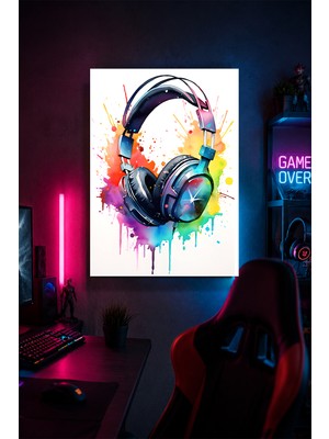 Lucena Gaming Kulaklık Metal Duvar Tablosu Gamer Oda Dekoru Renkli Modern Tasarım 15X20 cm A5 Boyutunda