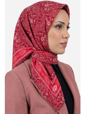 Hadiora Kadın Fuşya Pembe Otantik Şal Desenli Flamlı Dimi Eşarp