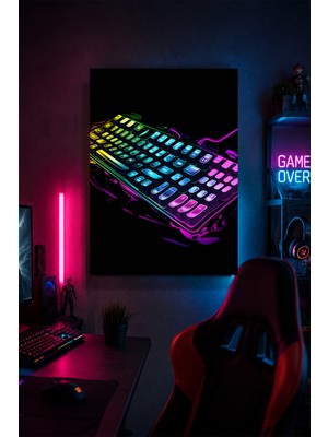 Lucena Rgb Tarzı Mekanik Klavye Metal Duvar Tablosu Gamer Oda Dekoru 15X20 cm A5 Boyutunda