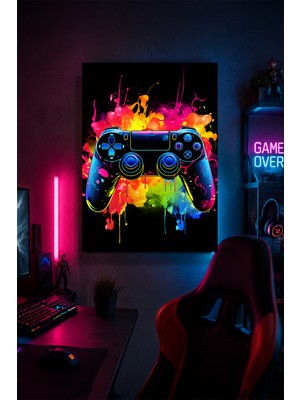 Lucena Neon Oyun Kumandası Metal Duvar Tablosu Oyuncu Odası Dekoru 15X20 cm A5 Boyutunda