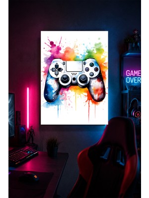 Lucena Renkli Oyun Kumandası Metal Duvar Tablosu Gamer Oda Dekoru Modern Tasarım 15X20 cm A5 Boyutunda
