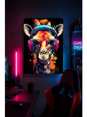 Lucena Gaming Kulaklıklı Lama Metal Duvar Tablosu Gamer Oda Dekoru Renkli Tasarım 15X20 cm A5 Boyutunda