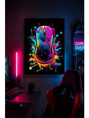 Lucena Neon Gaming Mouse Metal Duvar Tablosu Oyuncu Odası Duvar Dekoru 15X20 cm A5 Boyutunda