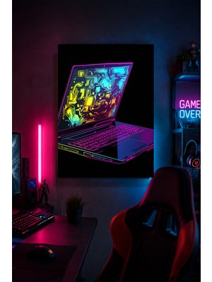 Lucena Neon Dizüstü Bilgisayar Metal Duvar Tablosu Gamer Oda Dekorasyonu 15X20 cm A5 Boyutunda
