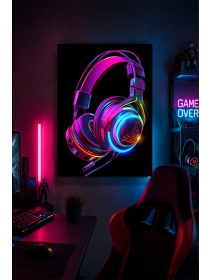 Lucena Gaming Kulaklık Metal Duvar Tablosu Neon Oyuncu Odası Dekoru 15X20 cm A5 Boyutunda