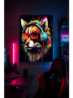 Lucena Kulaklıklı Tilki Metal Duvar Tablosu Renkli Gamer Oyun Odası Dekoru 15X20 cm A5 Boyutunda