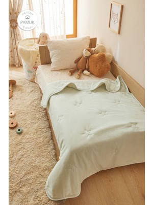 Ocean Home Textile %100 Pamuk Penye Mavi Yıldız Nakışlı Bebek Çok Amaçlı Örtü 90 x 120 cm